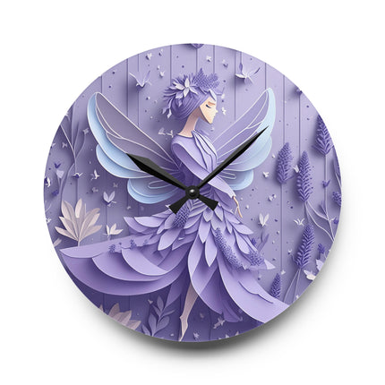 Lavender Fairy Acrylic Wall Clock, Round and Square