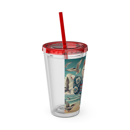 Geisha Kitten by the Seaside Sunsplash Tumbler with Straw, 16oz