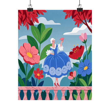 🌸🪭 The Lady Of The Grand Flower Terrace Matte Vertical Poster – Art Deco Floral Elegance