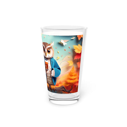 Owl at an Autumn Park Gathering Glass, 16oz