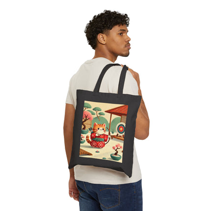 Archer Kitten in the Zen Garden Cotton Canvas Tote Bag – Focus, Whimsy & Zen Balance