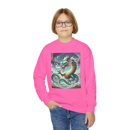 Tibetan Dragon in Battle Youth Crewneck Sweatshirt – Power, Motion & Mythic Adventure