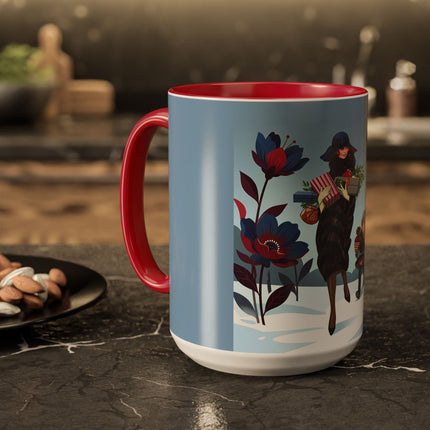 🎁🌺 The Christmas Gift Garden Stroll Colorful Mug – Art Deco Holiday Fantasy