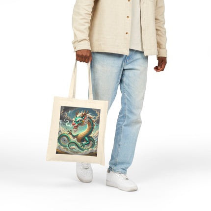 The Tibetan Dragon in Battle Cotton Canvas Tote Bag – Power, Motion & Mythic Energy