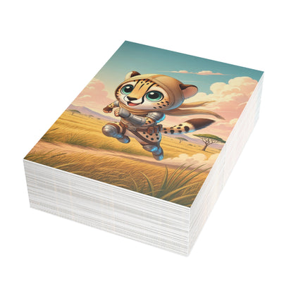 🐆🌅 The Little Cheetah’s Great Savannah Run Greeting Card – Whimsical Animal Adventure