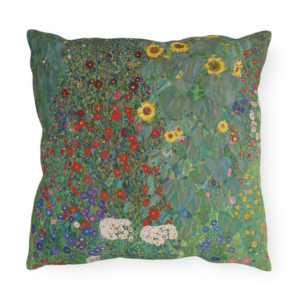 Farm Garden with Sunflowers by Gustav Klimt Outdoor Pillows