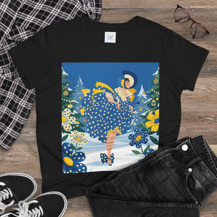 ❄️💙 The Bluebell Christmas Promenade Cotton Tee – Art Deco Holiday Elegance