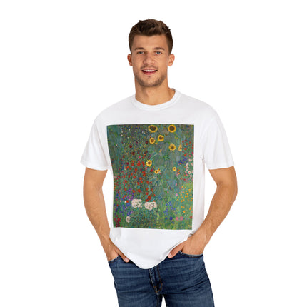 Farm Garden with Sunflowers by Gustav Klimt Unisex Garment-Dyed T-shirt