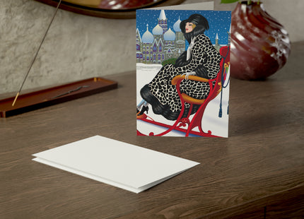 Elegant Winter Woman in Sleigh Greeting Cards (1, 10, 30, and 50pcs)
