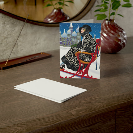 Elegant Winter Woman in Sleigh Greeting Cards (1, 10, 30, and 50pcs)