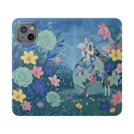 🌸💙 The Lovers In The Enchanted Garden Flip Case – Art Deco Floral Romance