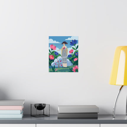 🌹🌤️ The Lady Of The Rose Garden Promenade Matte Vertical Poster – Art Deco Fashion Illustration