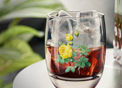 Yellow Rose Botanical Illustration by Pierre-Joseph Redouté Whiskey Glass
