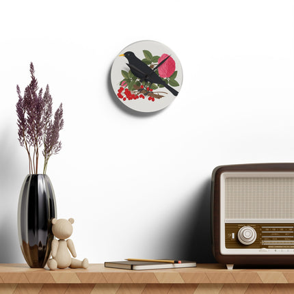 Blackbird & Rose Acrylic Wall Clock