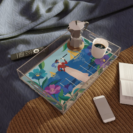 🌊🔭 The Lady Of The Seaside Lookout Acrylic Serving Tray – Art Deco Nautical Adventure