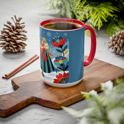 ❤️❄️ The Winter Heart Messenger Colorful Mug – Art Deco Snow Garden Fantasy