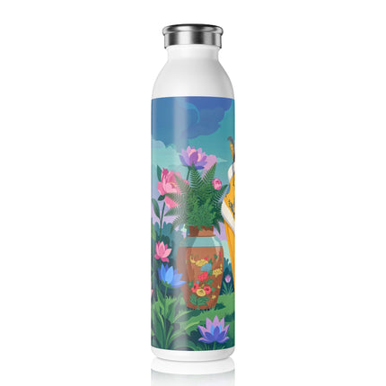 🌺💛 The Golden Garden Empress Slim Water Bottle – Art Deco Floral Elegance