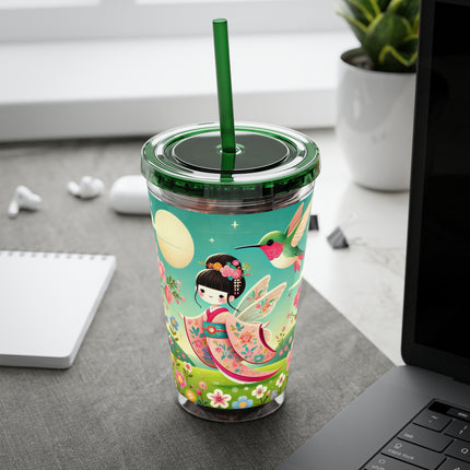 Geisha Fairy and the Hummingbird Blossom Sunsplash Tumbler with Straw, 16oz