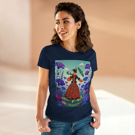 🌺✨ The Enchanted Flower Promenade Cotton Tee – Art Deco Fashion Whimsy