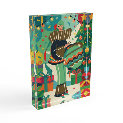 🎄✨ The Lady Of The Christmas Ornament Acrylic Art Block – Art Deco Holiday Fantasy