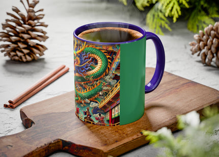 Tibetan Dragon Over Kabuki Duel Colorful Mugs (11oz, 15oz)