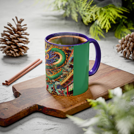 Tibetan Dragon Over Kabuki Duel Colorful Mugs (11oz, 15oz)