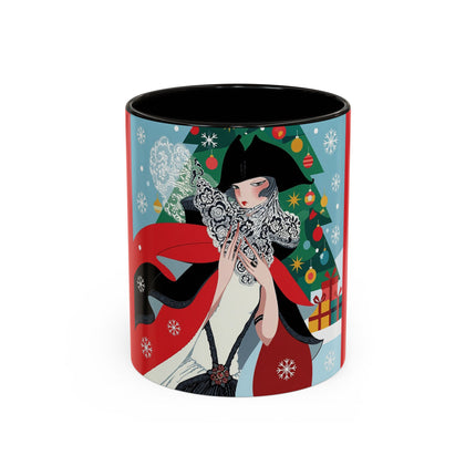 ❤️ The Lady Of The Crimson Scarf Colorful Mug – Art Deco Christmas Elegance