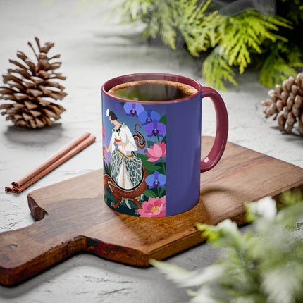 The Lady And The Garden Dragon Colorful Mugs – Art Deco Mythical Botanical Elegance