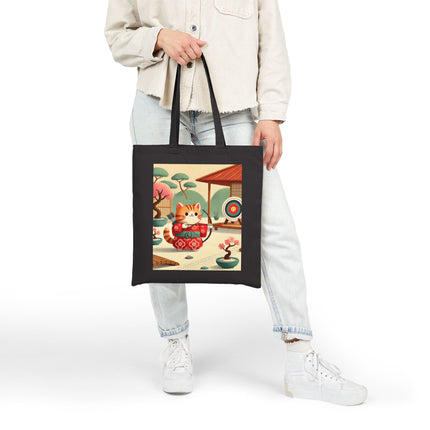 Archer Kitten in the Zen Garden Cotton Canvas Tote Bag – Focus, Whimsy & Zen Balance