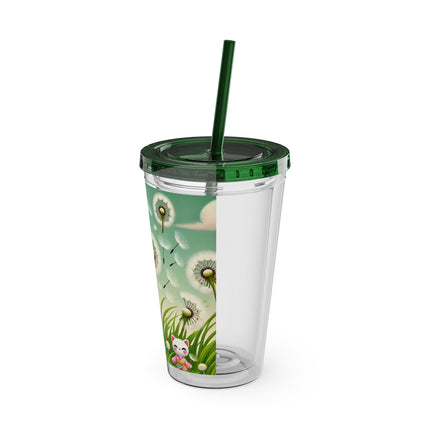 Geisha Kitten and the Dandelion Wish Sunsplash Tumbler with Straw, 16oz