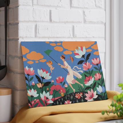 🌸🦋 The Butterfly Chase Garden Glass Cutting Board – Art Deco Whimsical Floral Elegance