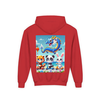 Seaside Scooter Friends Youth Hooded Sweatshirt – Coastal Fun & Playful Adventure