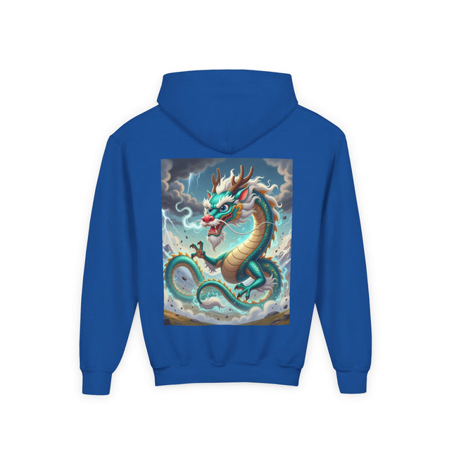 Tibetan Dragon in Battle Youth Hooded Sweatshirt – Power, Motion & Mythic Energy