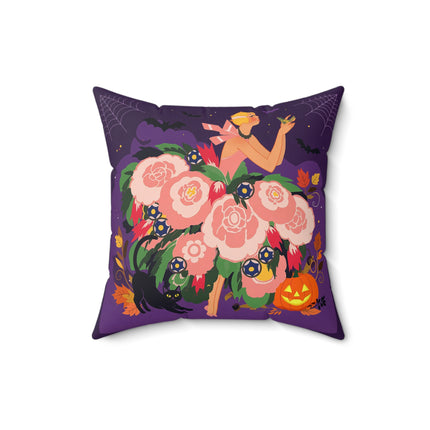 🌹🎃 The Lady Of The Haunted Rose Garden Square Pillow – Romantic Halloween Charm