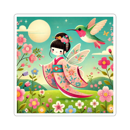 Geisha Fairy and the Hummingbird Blossom Kiss-Cut Stickers (4 Sizes)