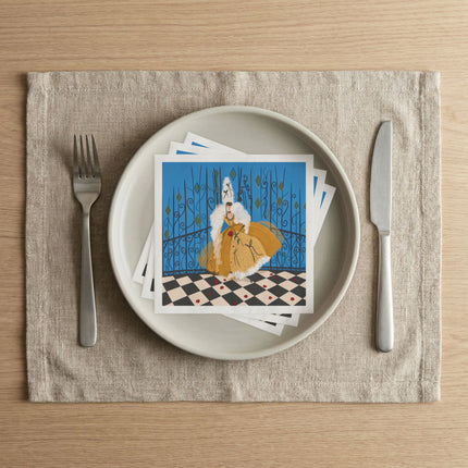 🎭🌹 The Lady At The Masquerade Gates Napkins – Art Deco Fashion Illustration