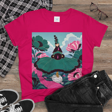 💚🌸 The Emerald Blossom Enchantress Cotton Tee – Art Deco Floral Fantasy