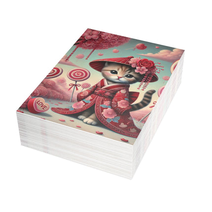 Whimsical Geisha Kitten in a Valentine Garden Postcard Bundles (envelopes included)
