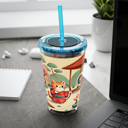 Archer Kitten in the Zen Garden Sunsplash Tumbler with Straw, 16oz