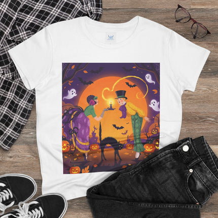 🎃🕯️ The Midnight Halloween Greeting Cotton Tee – Vintage Halloween Charm