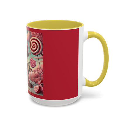 Whimsical Geisha Kitten in a Valentine Garden Colorful Mugs (11oz, 15oz)