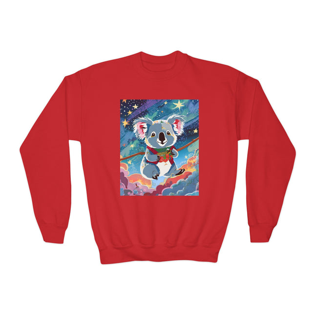 Cute Koala Youth Crewneck Sweatshirt – Dreamy Sky Adventure & Whimsical Wonder