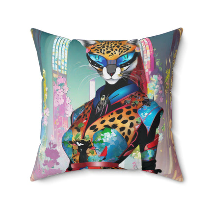 Cyber Cat Glamour Spun Polyester Square Pillow