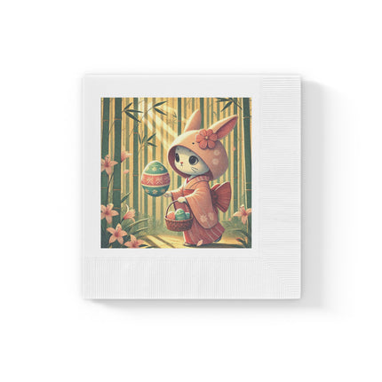 Geisha Kitten’s Easter White Coined Napkins