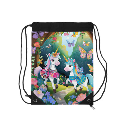 Baby Unicorns and Fluttering Butterflies Drawstring Bag