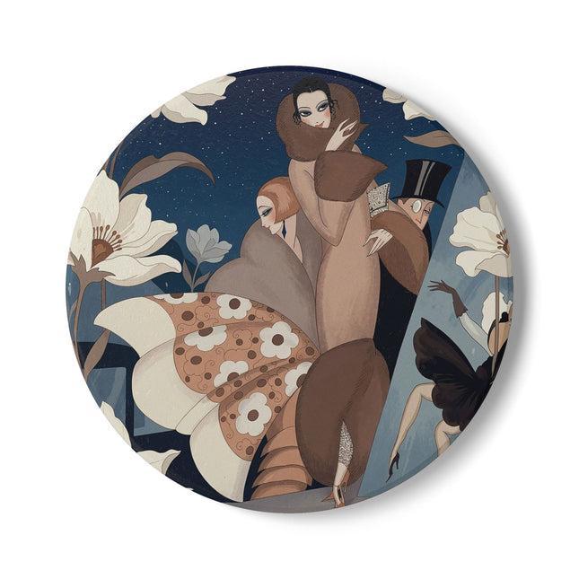🌙🌸 The Midnight Magnolia Masquerade Ceramic Tile – Art Deco Evening Elegance