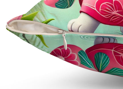 Geisha Kitten Strolls Among the Spoonbills Spun Polyester Square Pillow