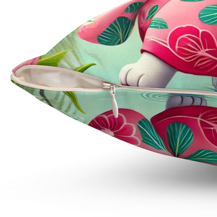 Geisha Kitten Strolls Among the Spoonbills Spun Polyester Square Pillow
