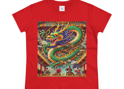 Tibetan Dragon Over Kabuki Duel Women's Midweight Cotton Tee