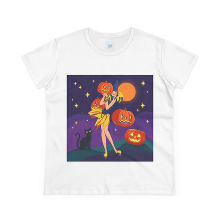 🎃🕯️ Moonlit Pumpkin Masquerade Cotton Tee – Whimsical Halloween Charm